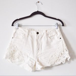 White Denim Shorts with Lace